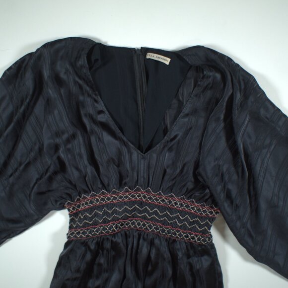 Ulla Johnson Odette Smocked Silk Midnight Dress - Picture 3 of 11